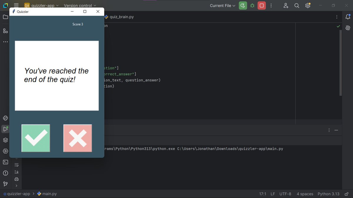 bluedev_py's tweet image. Day 34/100 – Intermediate+
> Leveled Up My API Skills
> Built a Quiz App called "The Quizzler" using Tkinter
#100DaysOfCode
#pythonprogramming
#pythononlinetraining