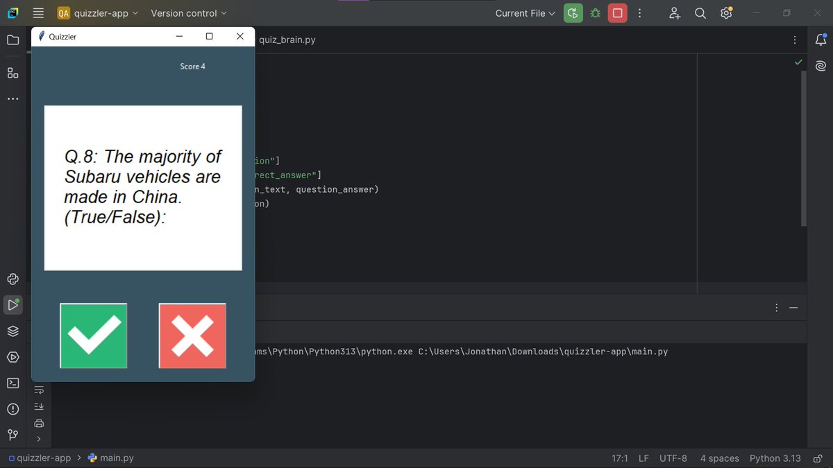 bluedev_py's tweet image. Day 34/100 – Intermediate+
> Leveled Up My API Skills
> Built a Quiz App called "The Quizzler" using Tkinter
#100DaysOfCode
#pythonprogramming
#pythononlinetraining