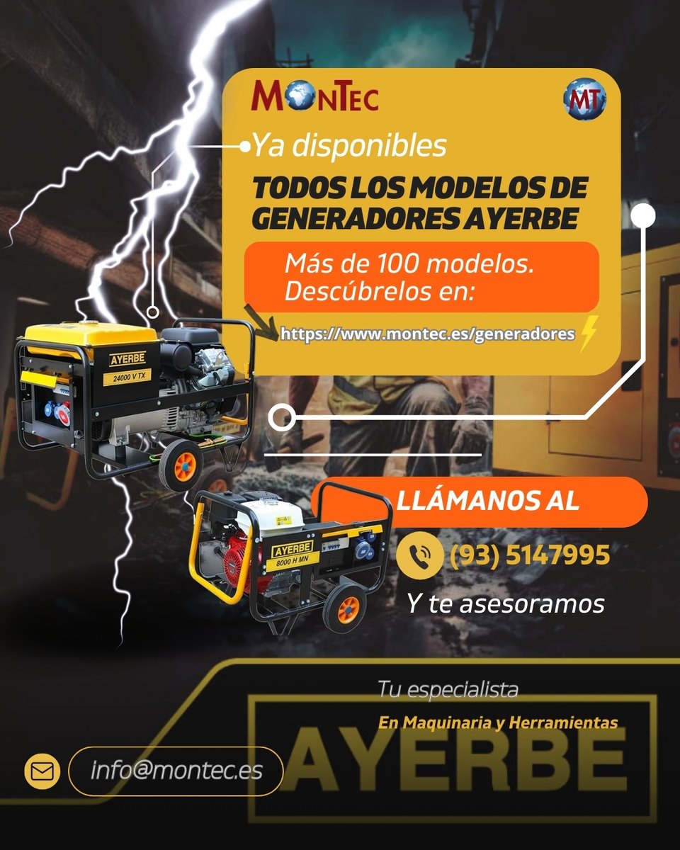 ⚡ Ya disponibles todos los generadores AYERBE en MonTec.
Más de 100 modelos para tu trabajo o empresa.
👉 montec.es/generadores