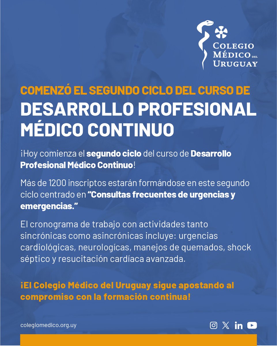 🩺 ¡Hoy comienza el segundo ciclo del curso de Desarrollo Profesional Médico Continuo! 

👏 Más de 1200 inscriptos estarán formándose en este segundo ciclo centrado en “Consultas frecuentes de urgencias y emergencias.”

¡Seguimos apostando al compromiso con la formación continua!