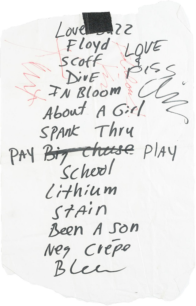 1990.08.23

melody ballroom (portland, or)
sonic youth west coast goo tour

- kurt's in great shape at this show.
- big cheese is scratched out on the setlist and replaced with pay to play, however neither of these were played. stain is also on the setlist, but was not played.