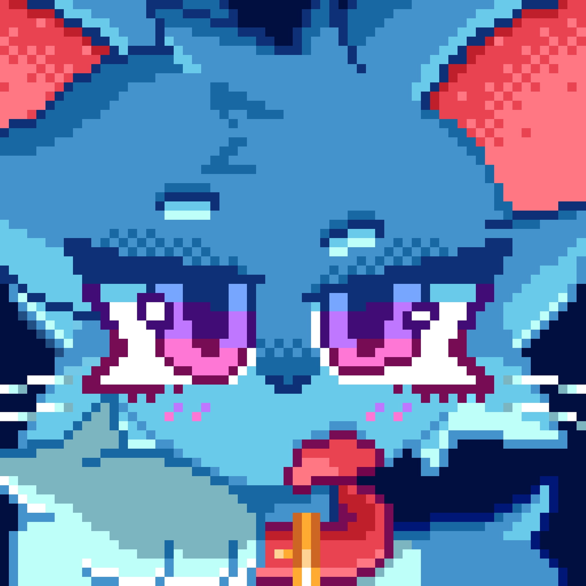 Pixel art for that strange blue cat thing <a href="/DelKittyy/">Del</a> 
64x64, 18 colours