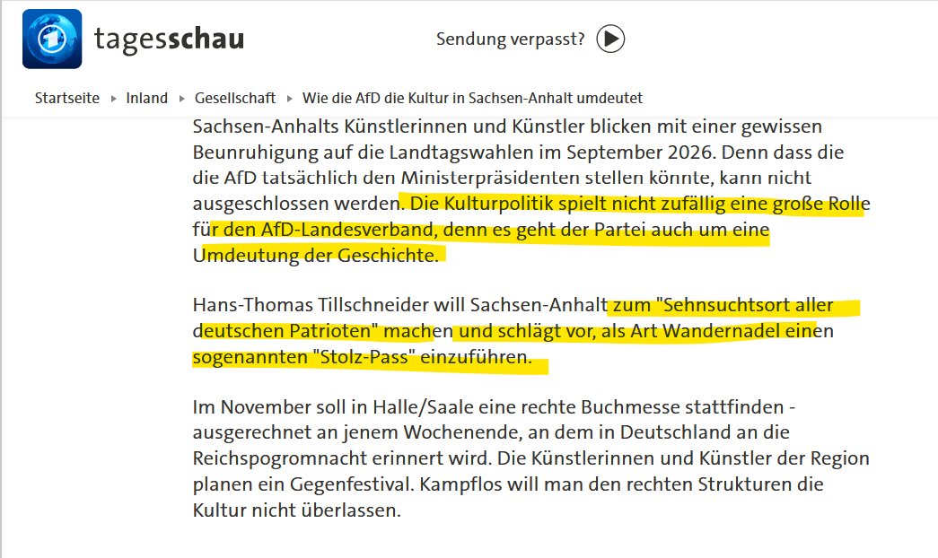 Wer hätte ahnen können, dass ÖRRBlog einen langen Artikel über den Rechtsextremen Tillschneider genau so in der Hinführung abschneidet, dass er der Tagesschau eine Behauptung unterstellen kann, die der Text in keinster Weise begründet?

Das wäre ja fast wie #ÖRRBloglügt?
