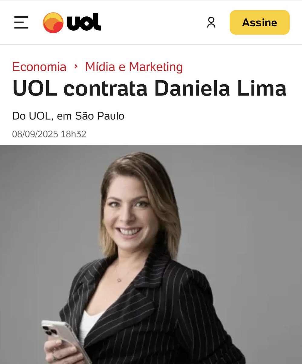 ATENÇÃO | O portal UOL anuncia a contratação da jornalista Daniela Lima, que saiu recentemente da Globo News.