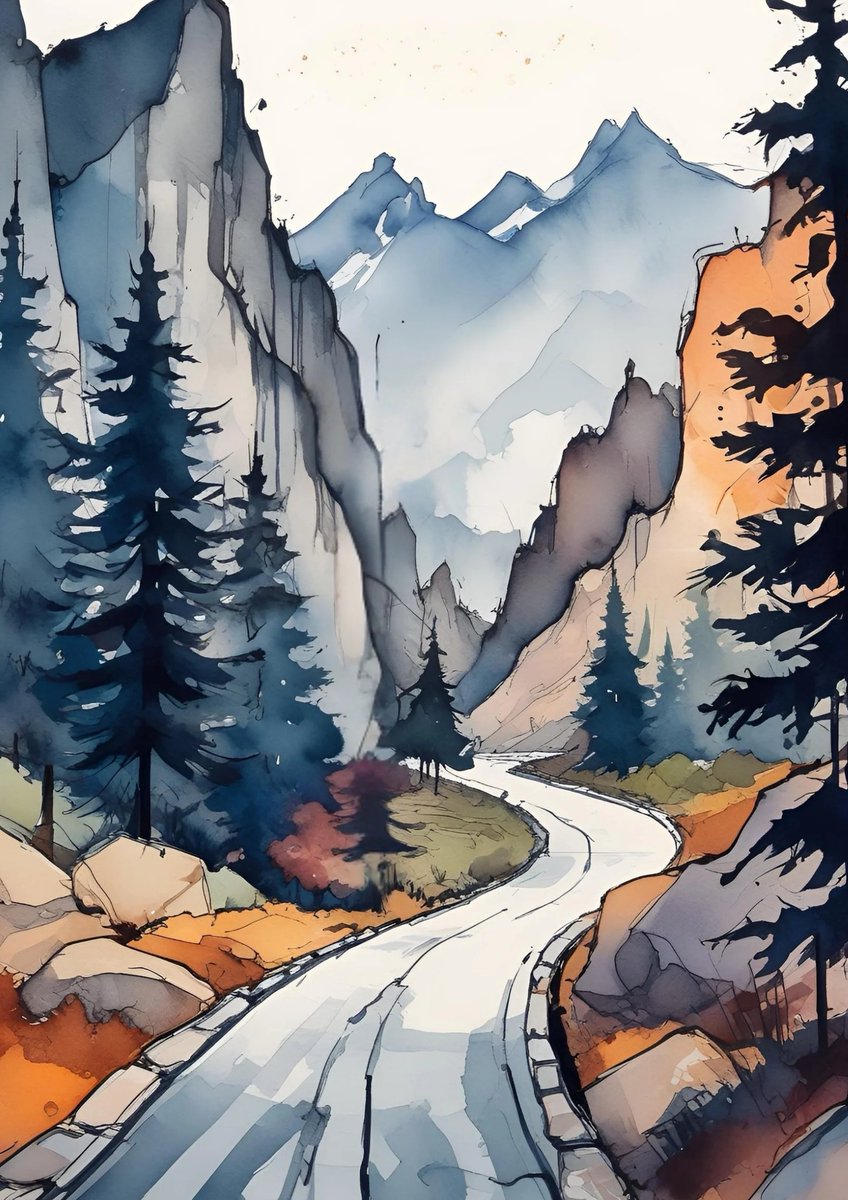 theAIhaiku's tweet image. Each twist in the road,  
I greet with open silence—  
Fate walks beside me.

#Stoicism #haiku by @Copilot 💚
Ink pen and watercolour #sketch #illustration AI-generated with @canva for a new #PhilosophersSketchbook post on zenarthouse.com 💜