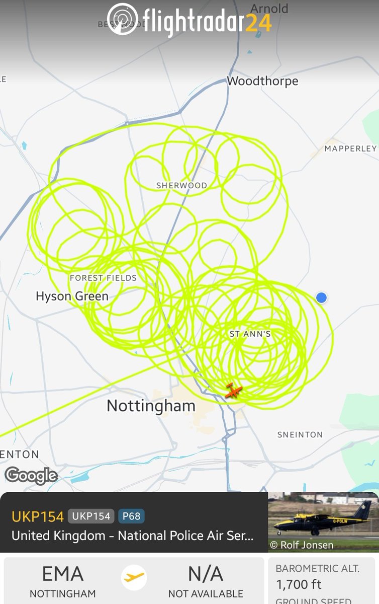 This plane's been doing crazy moves over Nottingham for an hour, clearly waiting for Nuno to be sacked and then take him home ftom #NFFC