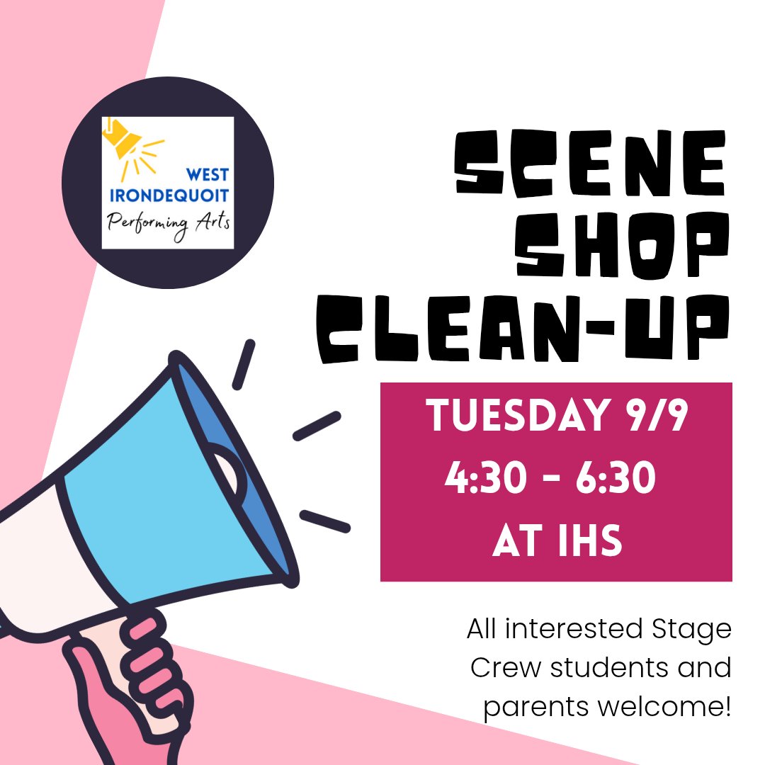 We are getting our Scene shop ready for this year's shows. All interested students and parents/guardians welcome.
<a href="/WestIrondequoit/">West Irondequoit CSD</a>
<a href="/wicsdmusic/">@wicsdmusic</a>
