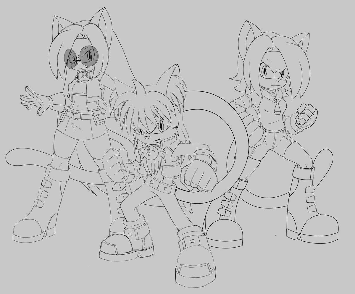 It's been a while since I drew Mobians, here's Diesel and his nieces Emily and Sophie, in a battle pose, I hope you like it.

Diesel the Mana-Cat, Emily the Mana-Cat, Sophie the Mana-Car belongs to <a href="/to_eins/">Eins-to-erin</a> 
Tool: SAI, Bamboo

#Sonic #oc #originalcharacterart #Mobius  #mobian
