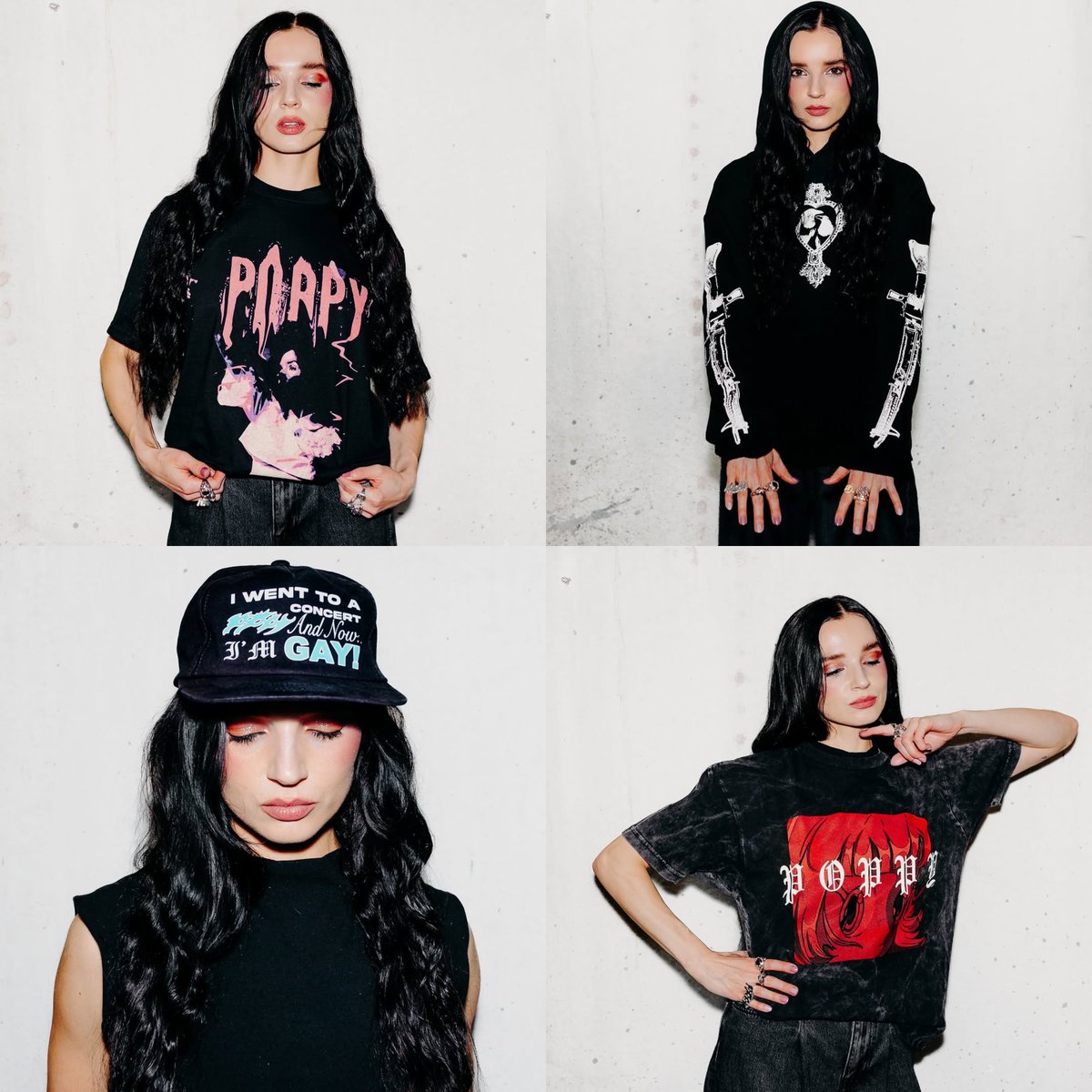 Poppy Rice Modelinh Poppy modeling her tour merch 🤍