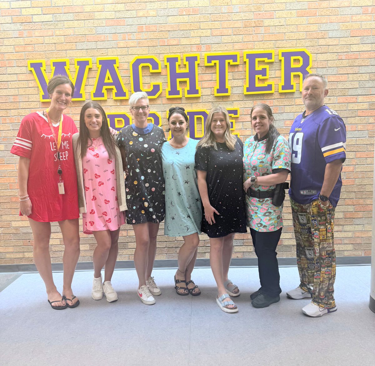 AngieEdinger's tweet photo. Homecoming week: night in vs night out. Our secretary bought the ladies moo moos. Some are shorter than others. Do these come in TALLS?!  #hoco #dresscodeviolation https://t.co/6FeYPpnxf2