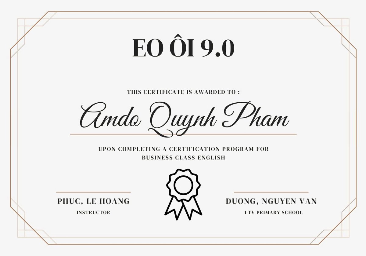Thank You for the Journey and the “EO Ôi 9.0”

Dear Teachers and Friends,

When I received the “Eo Ôi 9.0” certificate, I was truly moved and wanted to write immediately. But because of busy work, only now can I take time to share my gratitude.

First of all, I would like to