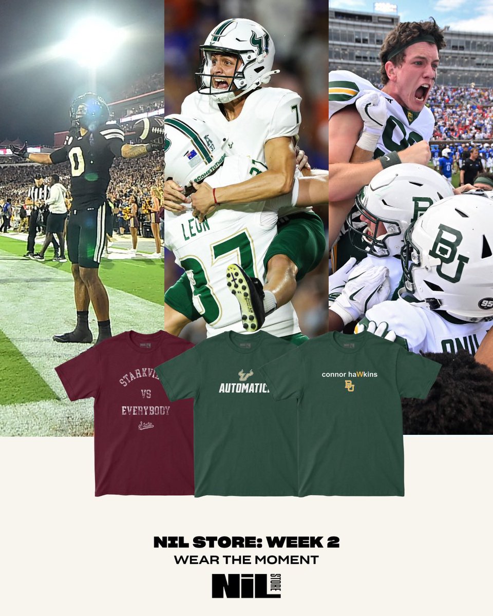 When the biggest moment happens, you come here📍

Our moment merch from Week 2 features <a href="/USFFootball/">USF Football</a>, <a href="/BUFootball/">Baylor Football</a> and <a href="/HailStateFB/">Mississippi State Football</a>!