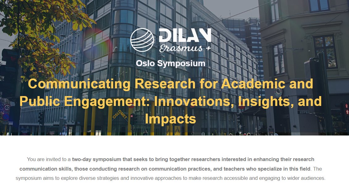 And here are the latest updates of EU 🇪🇺🇪🇺DILAN's upcoming symposium at OsloMet, Norway, one of our Erasmus + project partners 👉. Keep track of such an exciting and inspiring conference programme! dilan4scientists.eu/index.php/oslo… More on
<a href="/dilan4science/">DILAN Campus Iberus</a> instagram.com/dilan_4scienti…