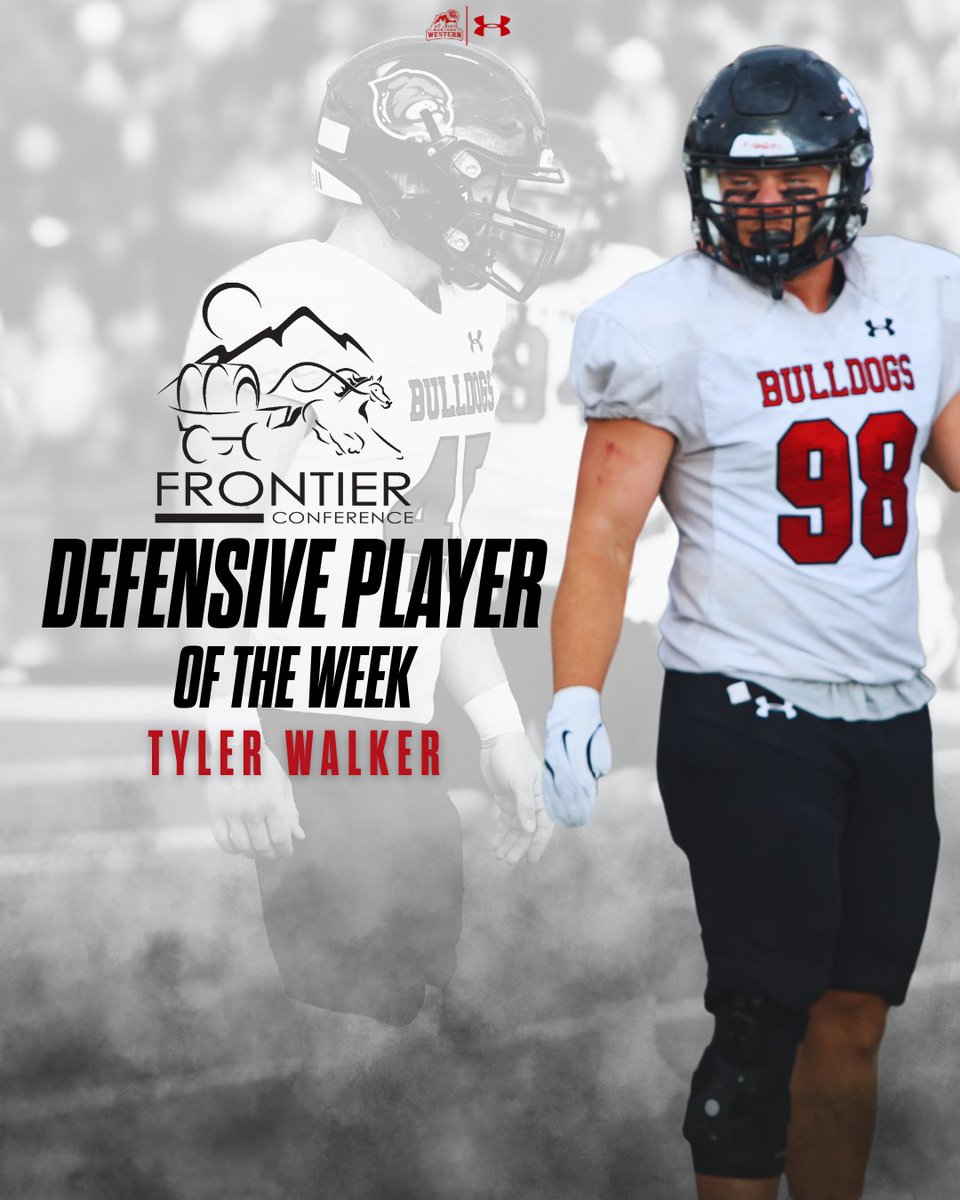 🌟 𝘿𝙀𝙁𝙀𝙉𝙎𝙄𝙑𝙀 𝙋𝙇𝘼𝙔𝙀𝙍 𝙊𝙁 𝙏𝙃𝙀 𝙒𝙀𝙀𝙆 🌟

Big Congrats to Tyler Walker for earning Erck Hotels/ <a href="/FConference/">Frontier Conference</a>  POTW Honors! 

◾️ School Record 4.5 sacks in a single game
◾️ Team-best 11 tackles (six solo)
◾️ Leads the nation in sacks.

#GoBulldogs | 🐾 x 🏈