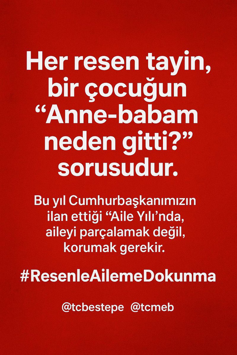 Resen atama, umut kıran bir karardır. Öğretmenler sürgün değil destek bekler. #MebReseniGeriÇek <a href="/RTErdogan/">Recep Tayyip Erdoğan</a> <a href="/Yusuf__Tekin/">Yusuf Tekin</a> <a href="/edipuzen/">Edip Üzen</a> <a href="/tcmeb/">Millî Eğitim Bakanlığı</a> <a href="/MahinurOzdemir/">Mahinur Özdemir Göktaş</a> <a href="/cftcblnt/">Bülent ÇİFTCİ</a> <a href="/tcbestepe/">T.C. Cumhurbaşkanlığı</a> <a href="/mebpgm/">Personel Genel Müdürlüğü</a> @aliyalcin@EgitimBirSen <a href="/TalipGeylan06/">Talip Geylan</a> <a href="/memurlarnet/">MemurlarNet</a> <a href="/eczozgurozel/">Özgür Özel</a>