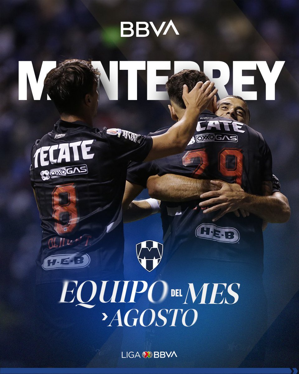 Y #ElEquipoDelMes de agosto es:

<a href="/Rayados/">Rayados</a> 
🤠Ⓜ️👊🔥

Merecido para el líder actual del torneo. 👏

Cc:  <a href="/BBVA_Mex/">BBVA México</a>. 
#AP25 | #LaLigaDeLaAfición