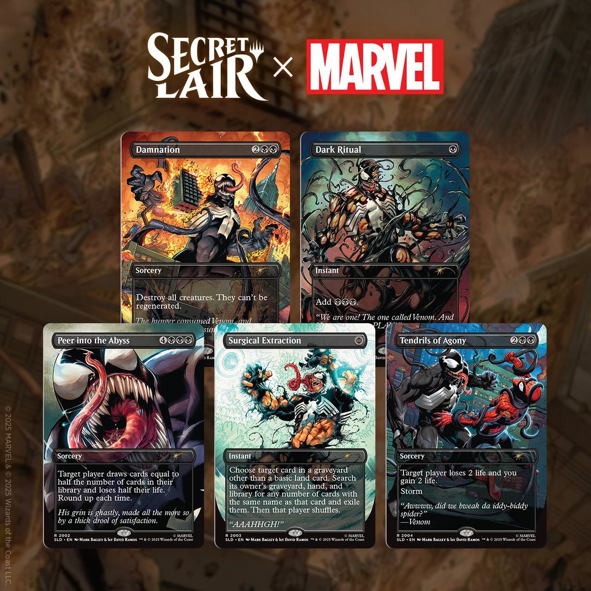 Official reveals of the upcoming MTG x Spider-Man Secret Lair sets