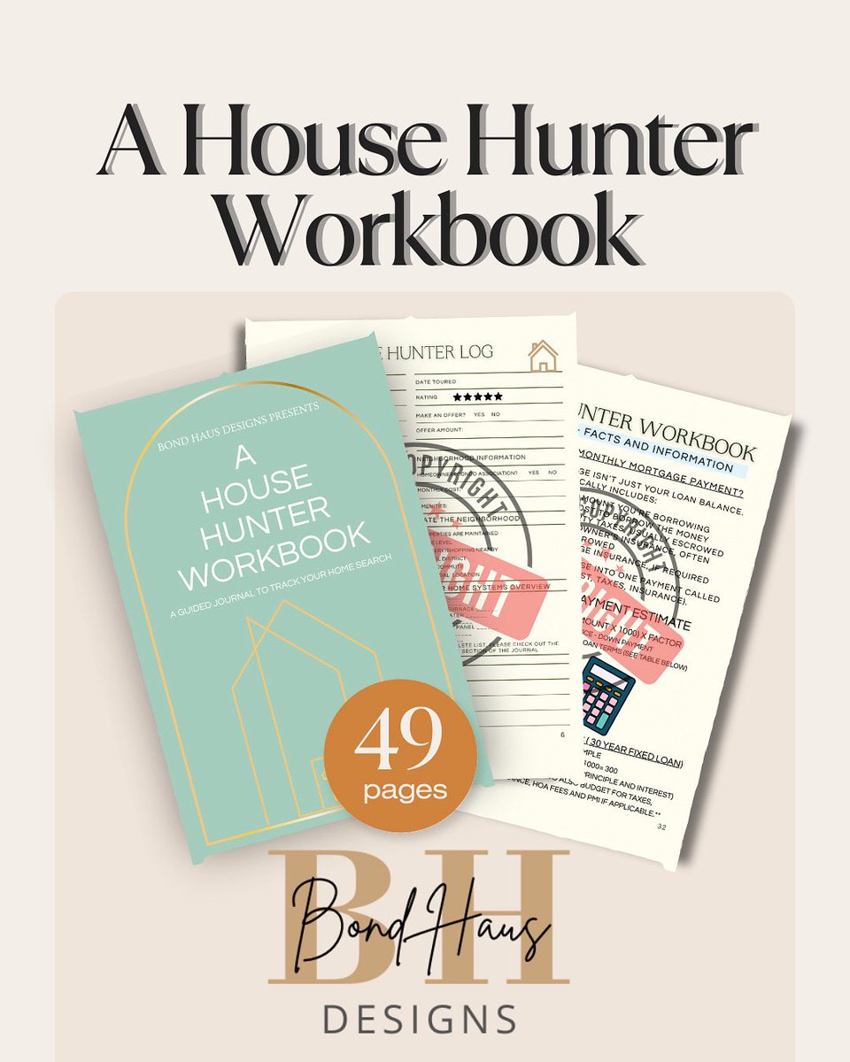 Amandagribbin's tweet photo. House hunting doesn’t have to be overwhelming ✨ The House Hunter Workbook (49 pages) helps you stay organized, track tours &amp; offers, and keep all the details in one place. Perfect for buyers &amp; agents who want to impress clients. Grab your copy today! https://t.co/724wq0vaEZ