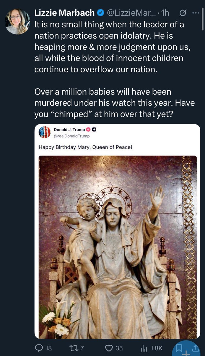 BreeSolstad's tweet photo. Breaking my no arguing with prots rule for 1 post.

This is an outrageous response to a world leader wishing the mother of ALL Christians a happy birthday!

On what planet is a Christian upset about celebrating the mother of Jesus’s birthday?? This is shameful.

Pray for Lizzie. https://t.co/fTMtRK6bGp