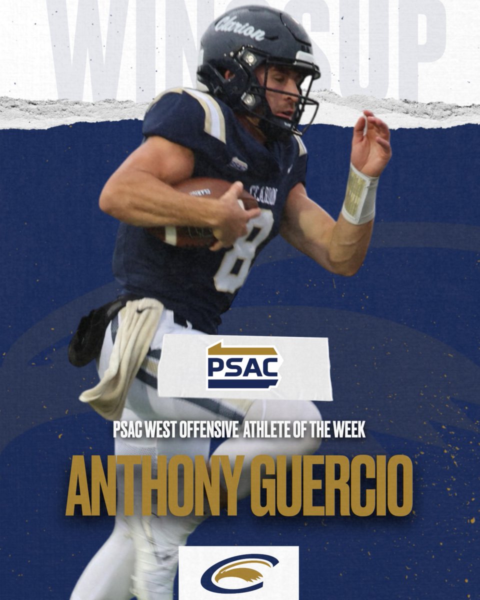 For the second straight week the Golden Eagles had one of the conference's top athletes, as <a href="/ClarionFootball/">Clarion Football</a>'s Anthony Guercio earned PSAC West Offensive Athlete of the Week honors for Sept. 8!
