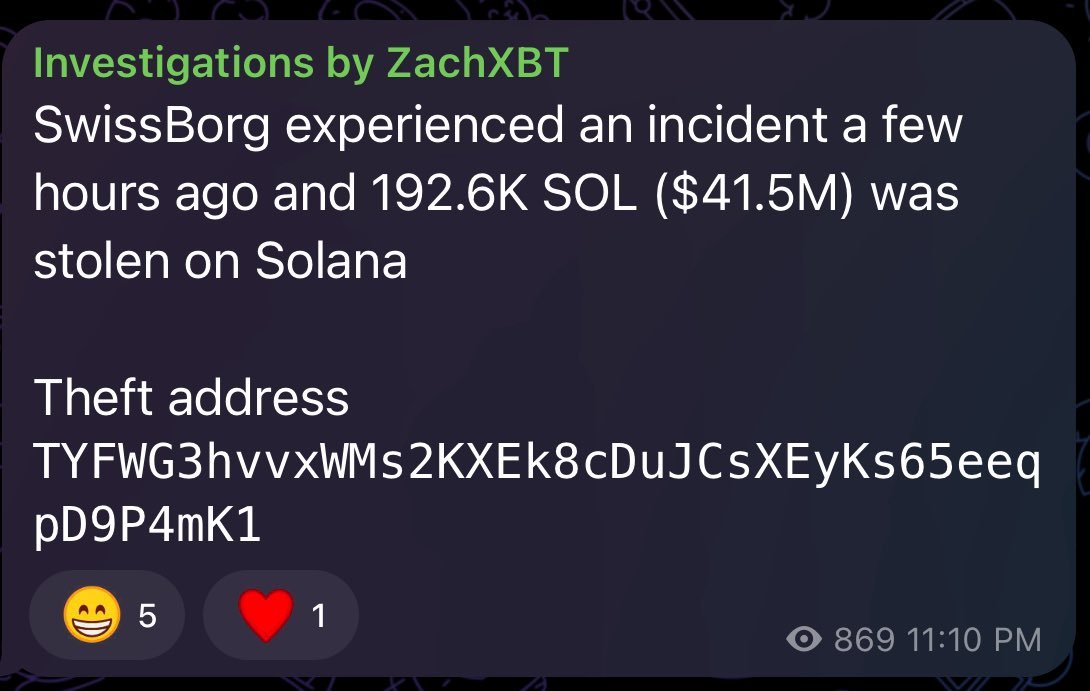 Screenshot of ZachXBT's investigation into the SwissBorg SOL theft