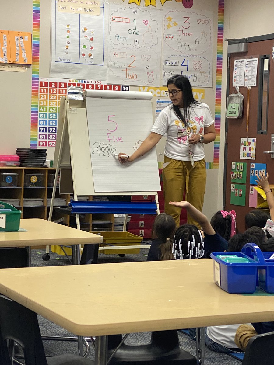 Kinder students in Mrs. Rojas’ class were helping make the anchor chart for the number 5. By having interactive anchor charts her students are able to take ownership and were engaged! <a href="/Horn_Dreams_Big/">Horn Elementary</a> <a href="/AliefMathK6/">Alief Math K-6</a> <a href="/AliefISD/">Alief ISD</a> #WeAreAlief