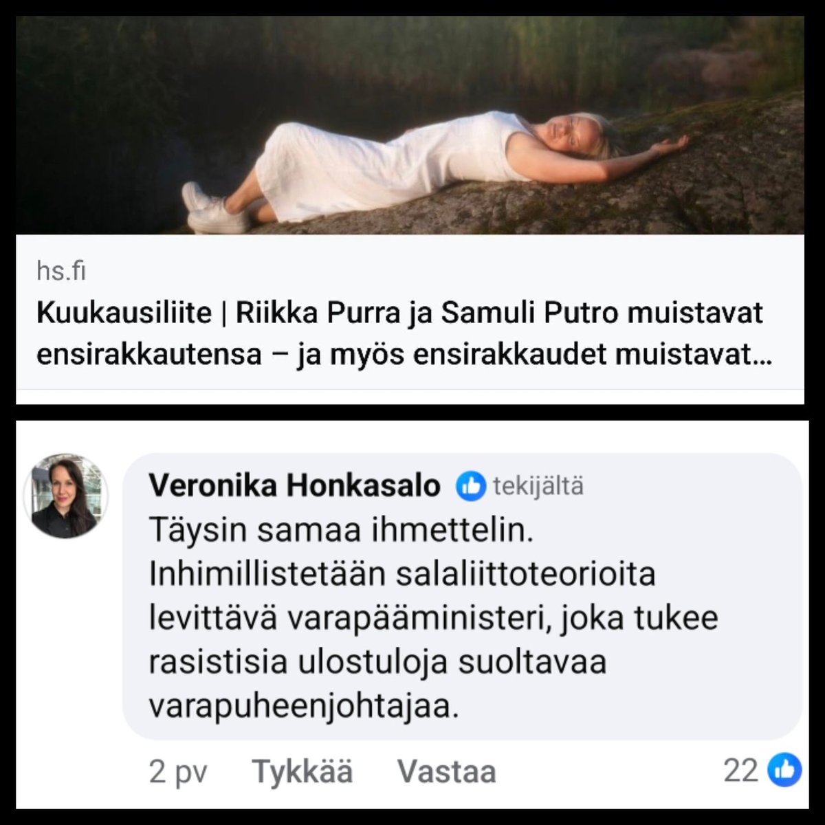 Tämä on ilmeisesti sitä kivapuhetta? Inhimillistetään ihminen, mitä ihmettä mä luin?
 Ping <a href="/persut/">Perussuomalaiset</a> <a href="/ir_rkp/">Riikka Purra</a>