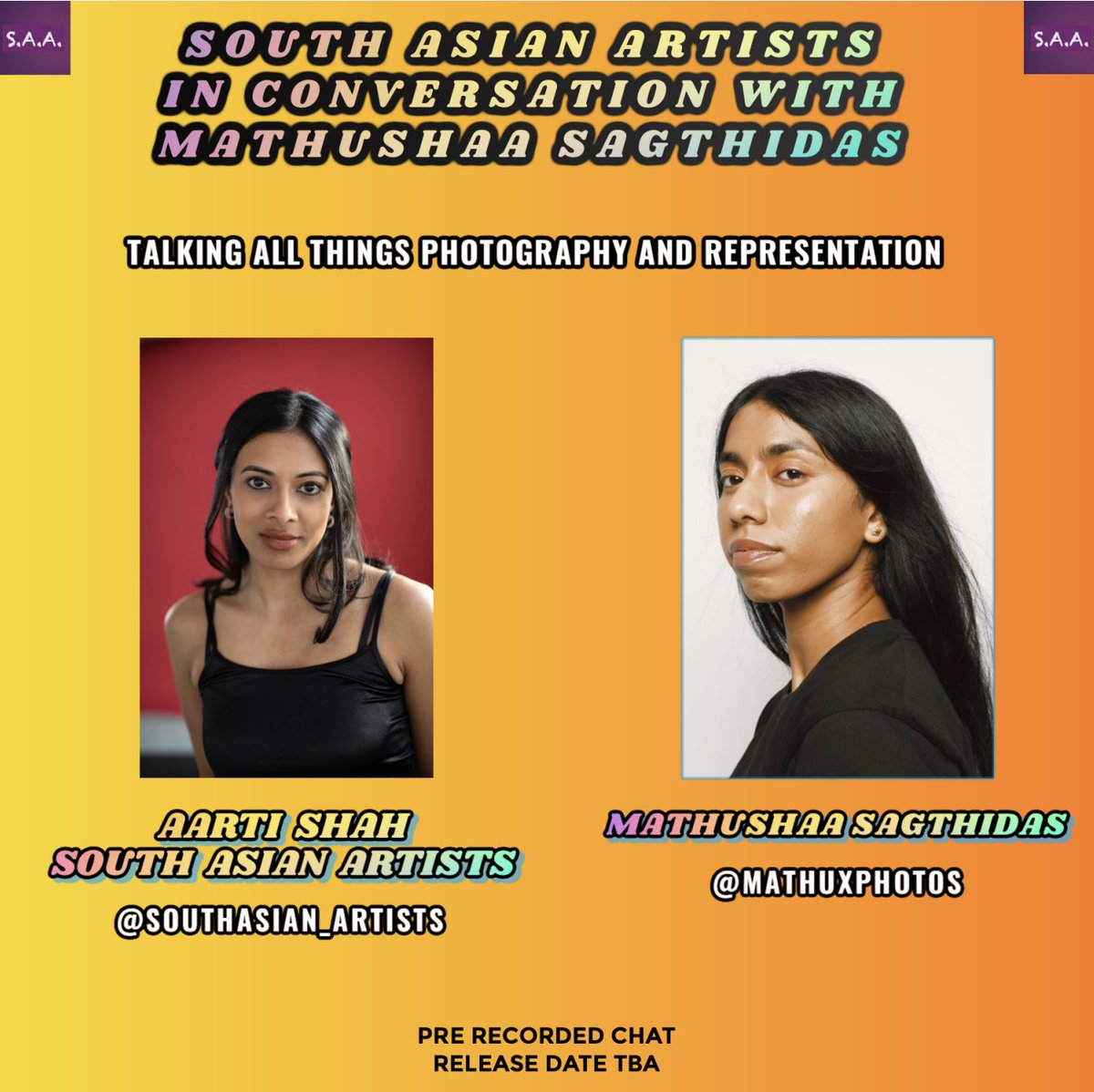 Introducing the next guest:
‘South Asian Artists In Conversation With...’

Mathushaa Sagthidas <a href="/mathuxphotos/">Mathushaa Sagthidas</a> 🥳

Talking all things photography and representation 

Looking forward to chatting to Mathushaa! ☺️

#southasianartists 
#southasiancreatives