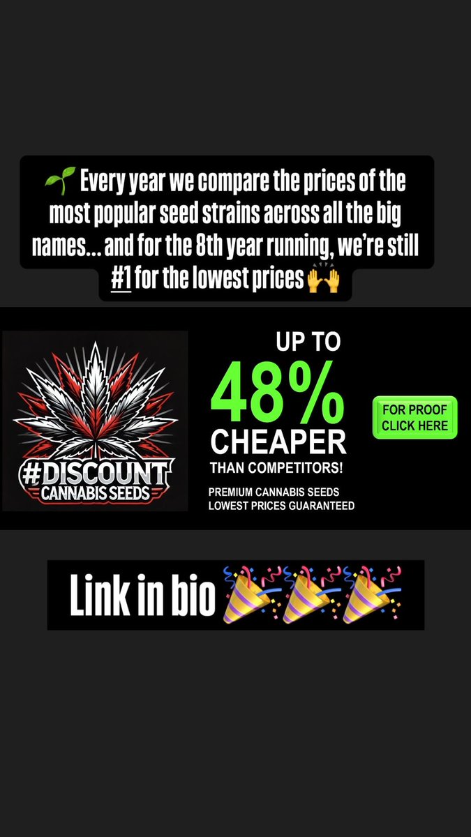 🌱 Every year we compare the prices of the most popular seed strains across all the big names… and for the 8th year running, we’re still #1 for the lowest prices 🙌
Why pay more when you can get the same premium strains for less? 💸
Tap the link in bio to see