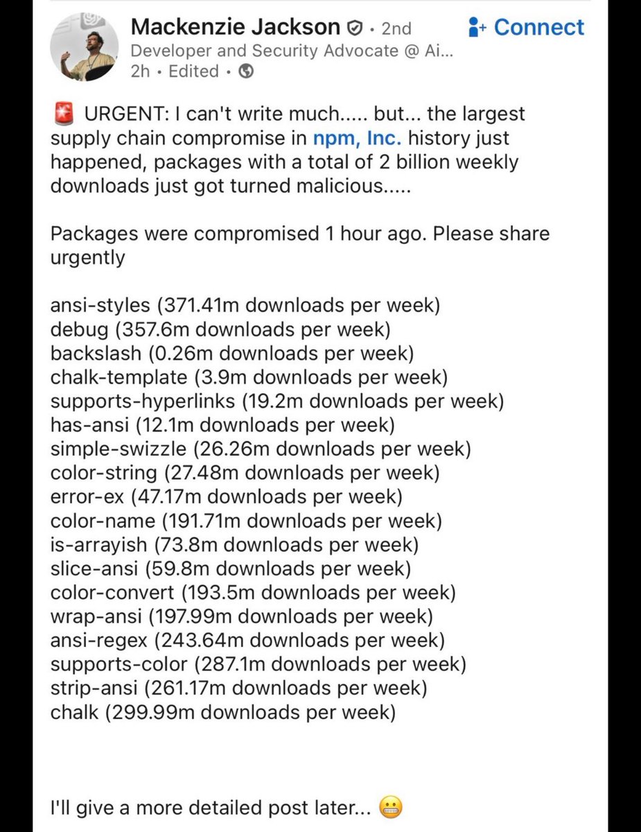vxunderground's tweet photo. Probably not that big a deal tbh no one uses NPM https://t.co/4lYP4hvGLm