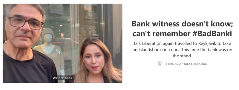 NEW Substack: Bank witness doesn't know; can't remember #BadBanki

Talk Liberation has once again traveled to Reykjavik, Iceland to take on Islandsbanki in court. This time, the bank was on the stand...

Links in Replies 👇