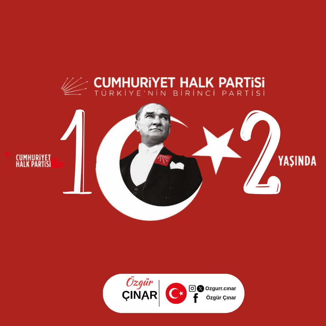 🇹🇷 Türkiye’nin zaptedilemeyen kalesi, Türkiye’nin birinci partisi Cumhuriyet Halk Partisi 102 yaşında!

Bir asrı aşan onurlu mücadelemizde;
🔴 Cumhuriyetin kurucusu
🔴 Halkın umudu
🔴 Demokrasi ve özgürlüğün teminatı

Cumhuriyet Halk Partisi bugün de dün olduğu gibi dimdik