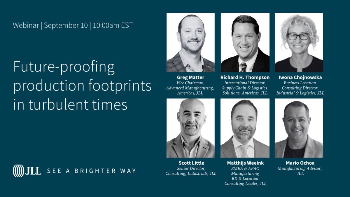 JLL's tweet image. It&apos;s not too late to register for this week&apos;s webinar, Future-proofing production footprints in turbulent times.

Register now and learn forward-looking approaches for 2026 and beyond.

➡️ co.jll/4nlmkSI