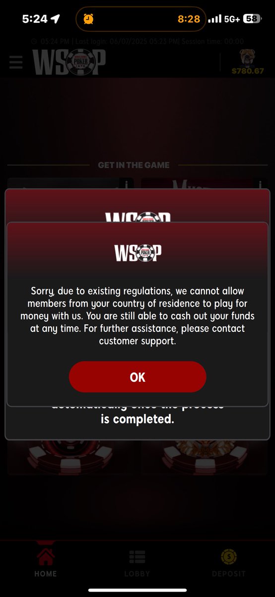 DaPearl's tweet image. 90 Days have passed and still no response from @WSOP @WSOPOnlinePoker . On June 7, I paid $600 to register for Bracelet Event #5, but immediately got bounced from the app. For over 20m I kept getting the same error message. Although I never played a hand, I couldn’t get a refund.