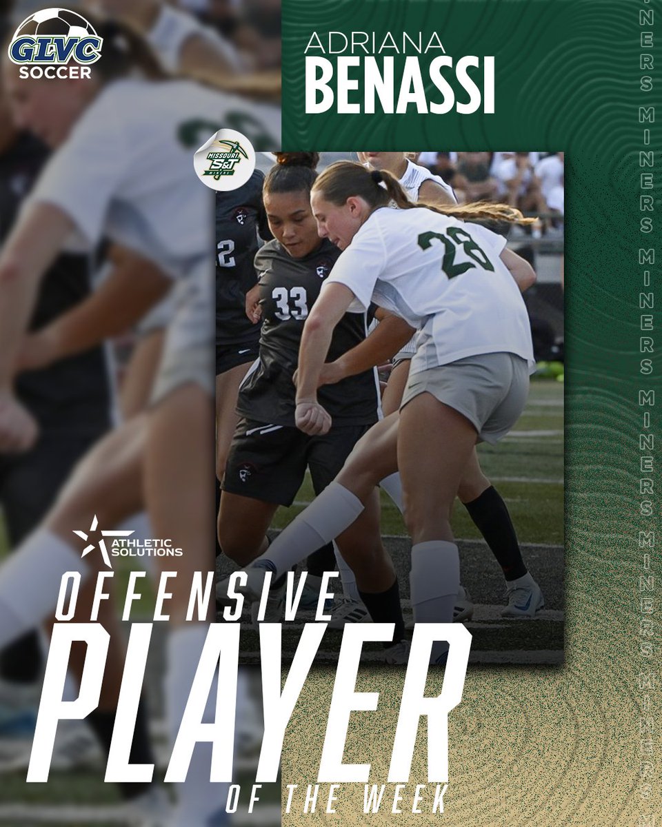 GLVCsports's tweet image. ⚽️ GLVC WOMEN'S SOCCER WEEKLY AWARDS

OFF: Adriana Benassi, F, @minersports 
DEF: Katy Fitzler, GK, @drurypanthers 

🔗 GLVCsports.com/POTWwsoc