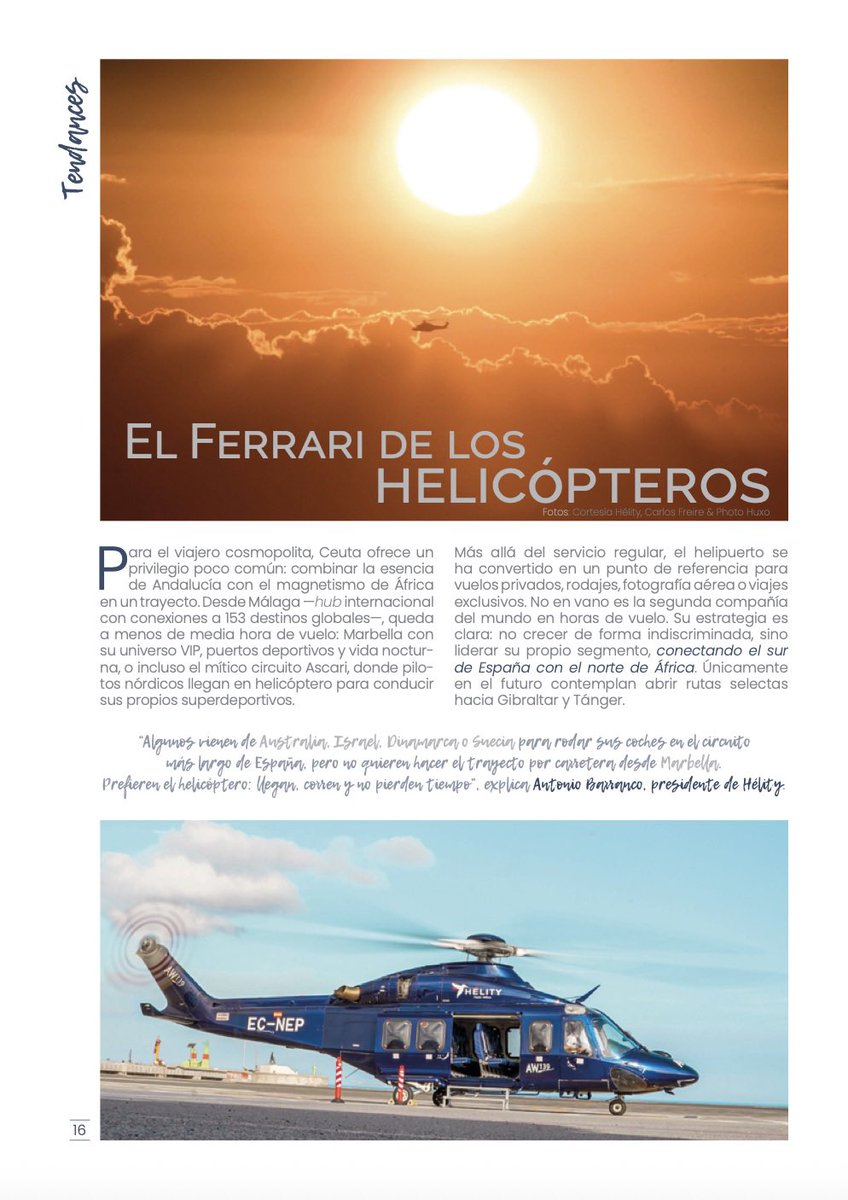 helitycopter's tweet photo. 🚁 Hélity en Sports &amp; Lifestyle 📝

Nuestra forma de volar, conectando continentes en minutos, reconocida como tendencia y experiencia única👌🏼

#Hélity #SportsAndLifestyle #Ceuta #Málaga #Algeciras https://t.co/jfbIQbT1rV