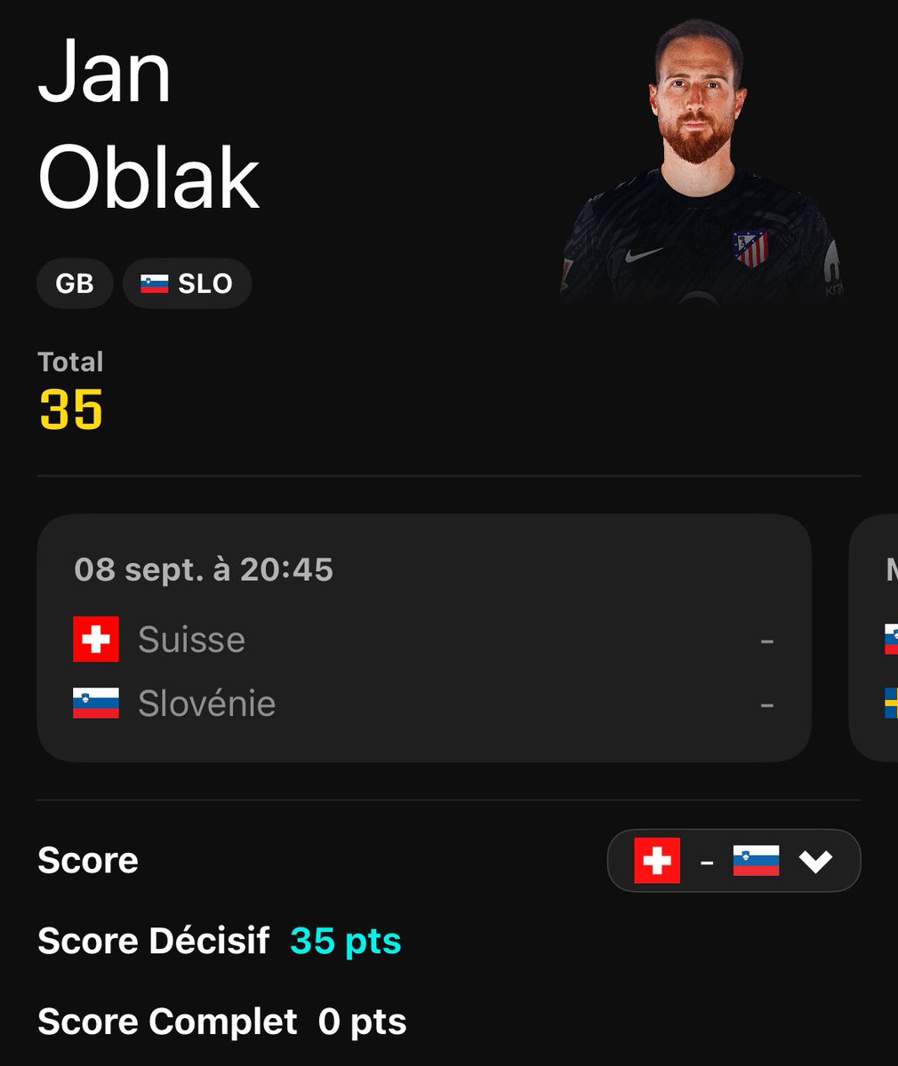 Besoin d’un bon score d’Oblak ce soir ✅🇸🇮

Si le gardien slovène marque 60 points ou plus, j’offre une carte Limited In-Season  🎁

🧡 Like pour participer ! 

#Sorare