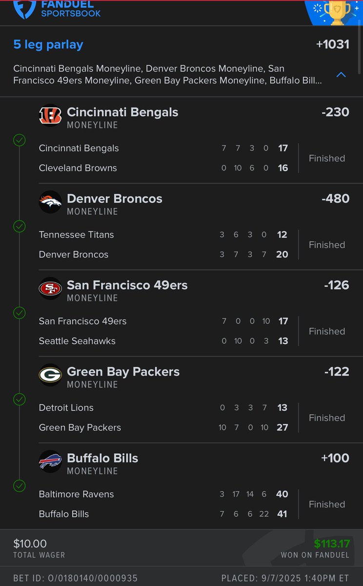 1-0 to start the #NFL season #fanduel