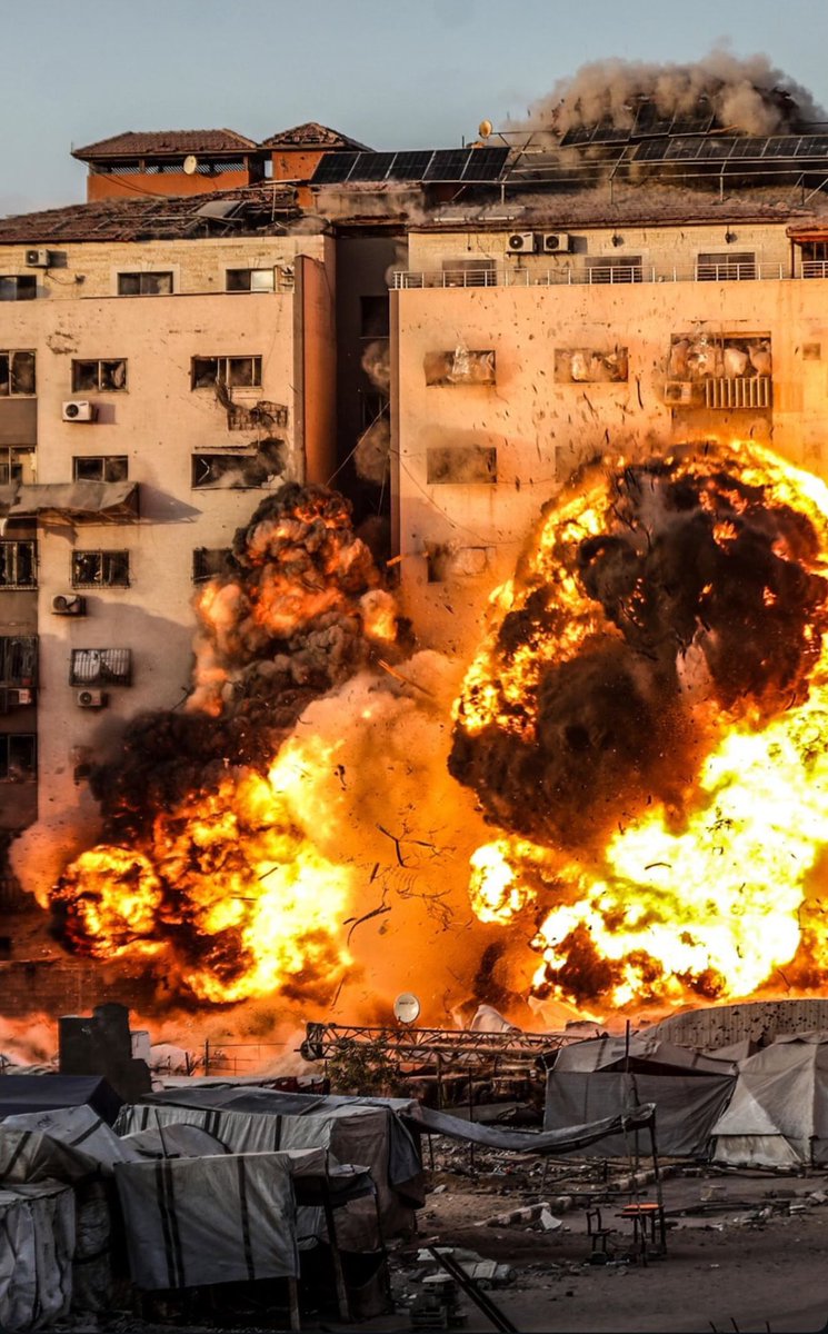 AbujomaaGaza's tweet photo. Keep your eyes on Gaza

In just 72 hours:
Israeli occupation military bombed and destroyed FIVE high-rise buildings that included 209 apartments.

Each apartment sheltered at least 30 people —owners and displaced relatives.

More than 350 tents were destroyed, each hosting around 10 displaced persons —about 3,500 people lost their last refuge.