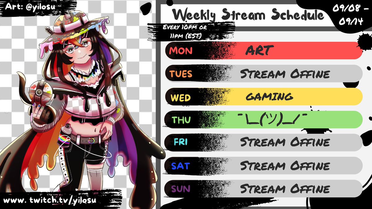 Hello! I decided to finally make a ✨visual✨ weekly stream schedule! I will try to improve it someday, it’s a starting point! I be live today! Check my twitch in my bio or I will let you guys know (if I remember twitter exist) #vtuber #twitch #vtube