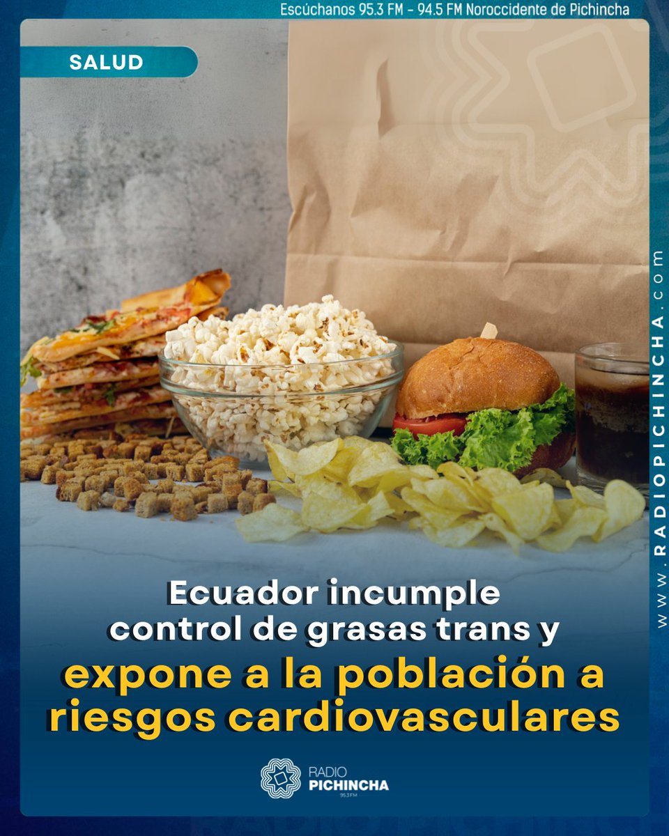 🩺#Salud | Colectivos ciudadanos alertan que la normativa sobre grasas trans, vigente desde 2013, no se fiscaliza ni se actualiza y plantean debatir su eliminación en ultraprocesados.
#LaRadioDeLasNoticias 
Los detalles⤵️
radiopichincha.com/ecuador-contro…