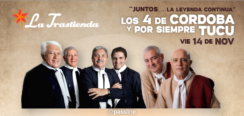 ::: LOS 4 DE CORDOBA Y POR SIEMPRE TUCU ::: Vie 14 de Noviembre.

Estos Conjuntos históricos de nuestro folklore, se unen en un espectáculo único e inolvidable, para recordar las canciones que están en el corazón y la memoria colectiva de todos. 

Un concierto que apelara a las