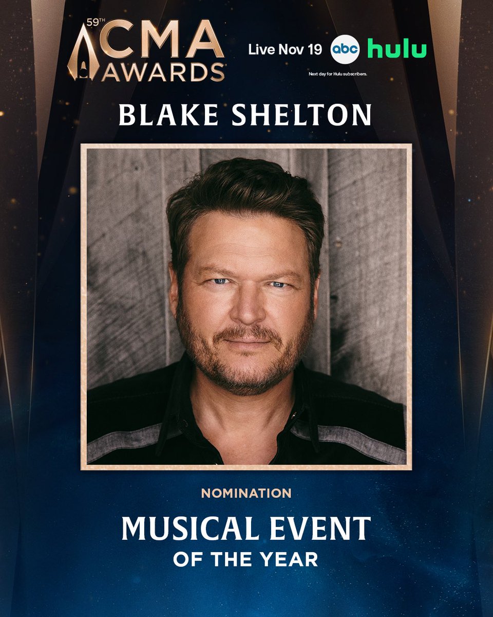 blakeshelton's tweet image. &quot;Pour Me A Drink&quot; with @PostMalone has been nominated for @CountryMusic Musical Event of the Year! Plus, congrats to the songwriters of &quot;Texas&quot; which has been nominanted for Song Of The Year! Don&apos;t miss the 59th #CMAawards Wed, Nov 19th! -Team BS