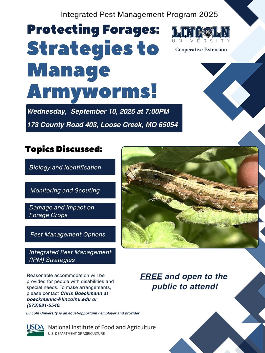 ➡️Join us Wednesday, September 10, for a workshop focused on protecting your forage crops from armyworm damage. 

Whether you're a producer, land manager or ag professional, this session will provide insights to help safeguard your pastures and maximize forage productivity.