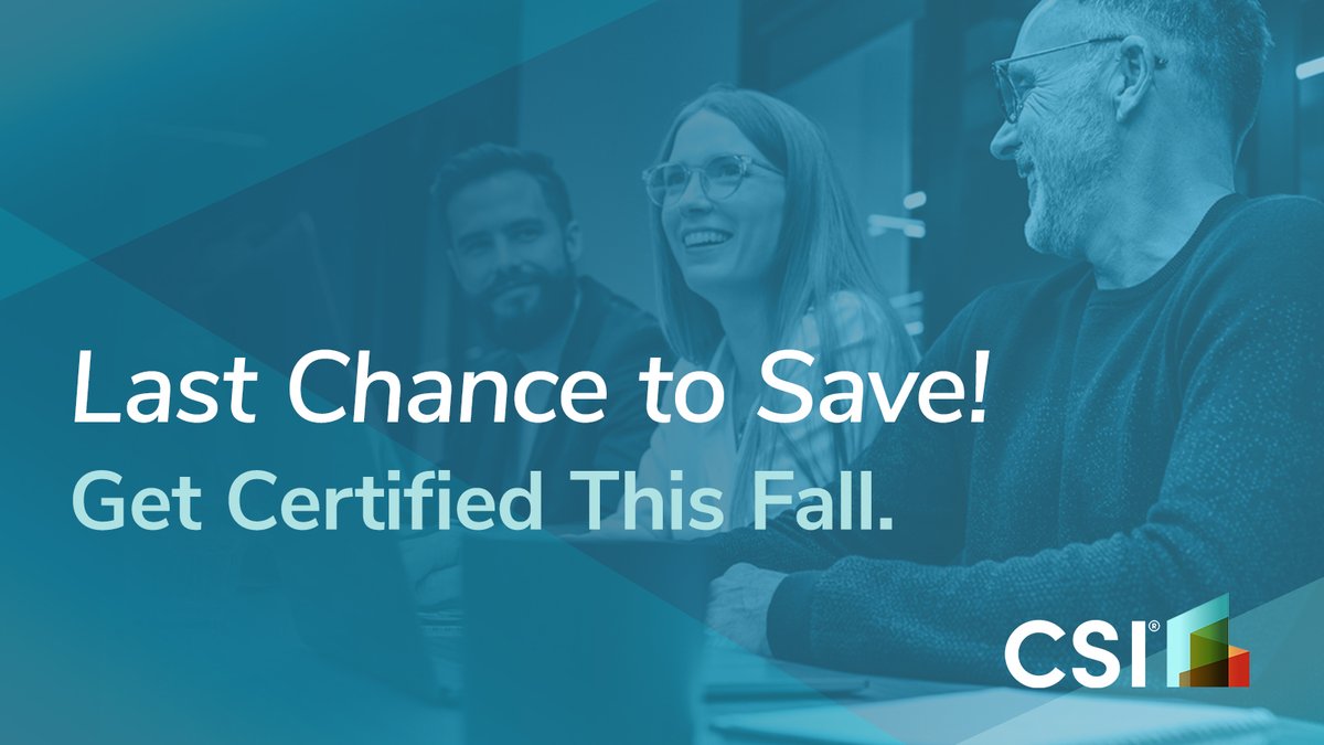CSIConstruction's tweet image. Your chance to save on CSI certification exam registration is ticking away ⏰ 

Early registration ends Thursday, September 11.

There&apos;s no better way to prove your knowledge &amp;amp; skills than with a CSI credential. 

bit.ly/3V10CY8

#AECO #CareerGrowth 🙌