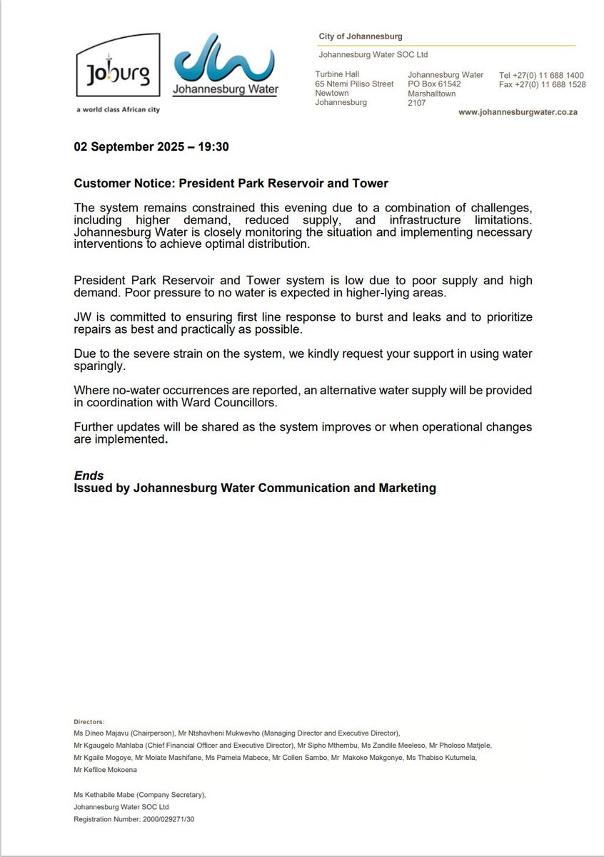 KingNelson_Hart's tweet photo. @JHBWater This statement is the same statement issued daily with fancy English,no plan of total resolution for the past 2 weeks, no consideration for people coming late from work to be offered tankers, the level of service delivery has deteriorated drastically more especially in Ebony Park https://t.co/RnbsVyRN4c