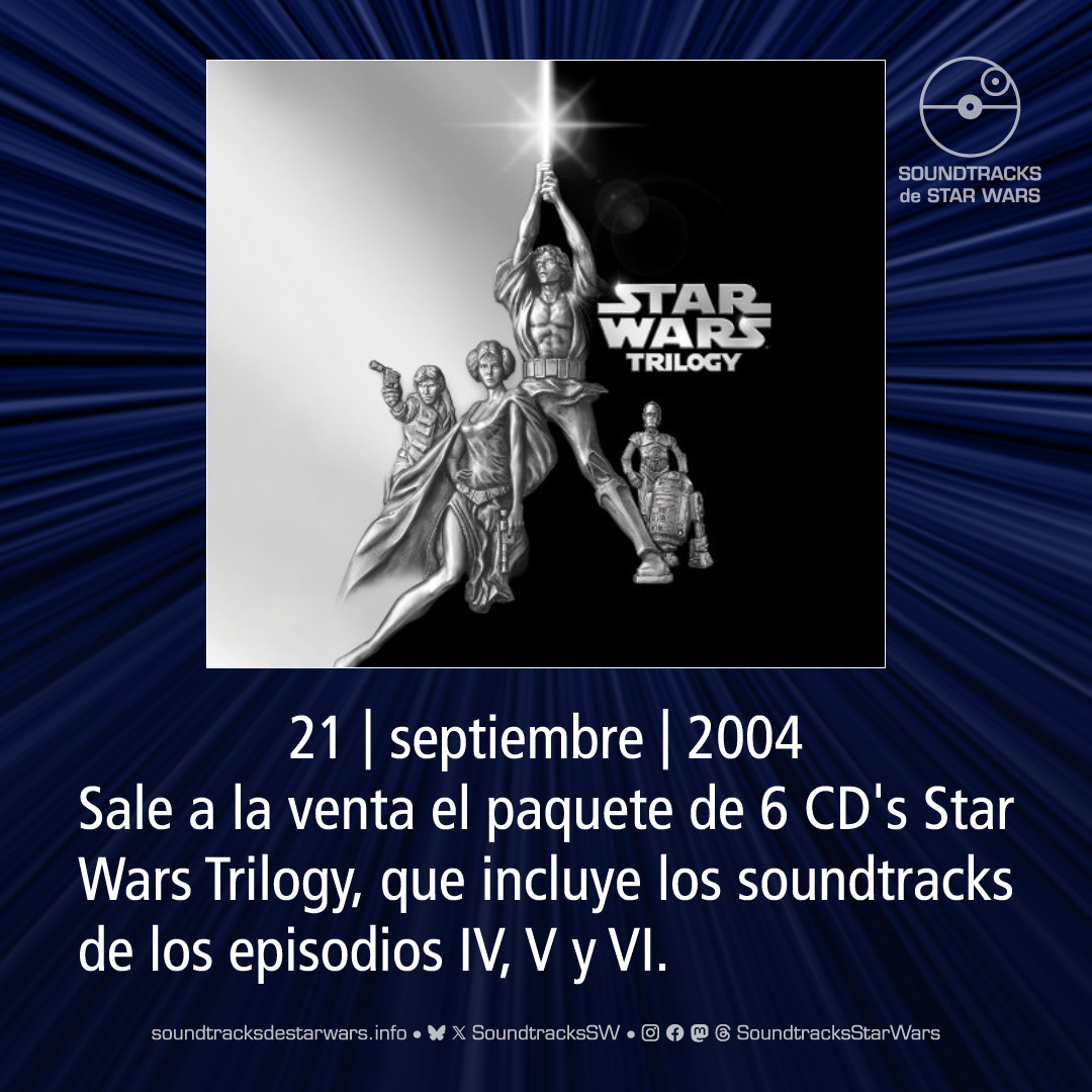 SoundtracksSW's tweet photo. El 21 de septiembre de 2004 sale a la venta el paquete de 6 CD's #StarWars Trilogy.

On September 21, 2004, the 6-CD Star Wars Trilogy box set goes on sale.

#JohnWilliams #StarWarsSoundtrack #anh #tesb #rotj #ANewHope #TheEmpireStrikesBack #ReturnOfTheJedi https://t.co/jjXrIOLTaV