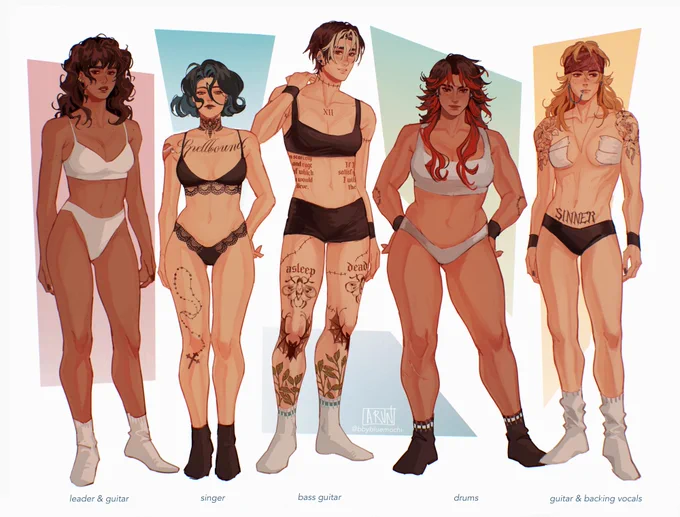 oc lineup! may i interest you in my lesbian rock band?