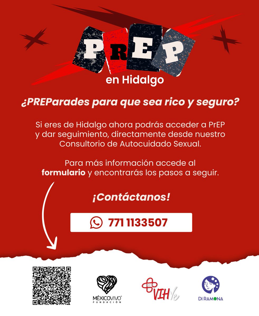 Personitas de #Hidalgo
Ya hay otra opción  para que puedan acceder a #PrEP en el Estado! De manera comunitaria y empática. Acerquense con nosotres y les damos todo el seguimiento! ❤️🔺

Formulario de registro: forms.gle/TTuF9YzvJbWgCn…