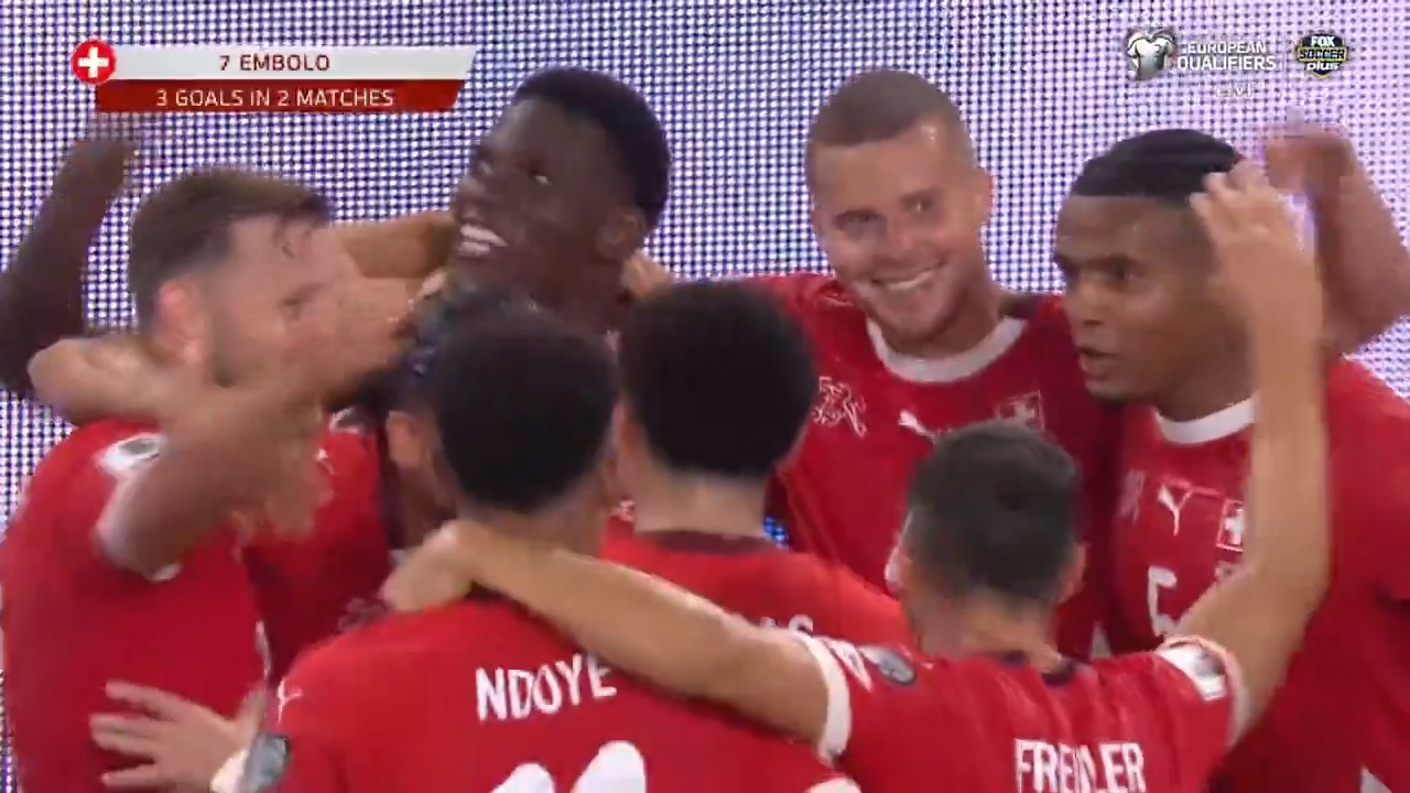 Another set piece finish from Switzerland 🇨🇭Breel Embolo scores his third goal in two matches 👏
